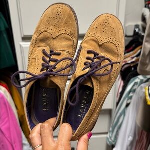 Lauren Ralph Lauren Imogen Oxford Leather Lace Up Shoes Women's 6 B Brown/Purple